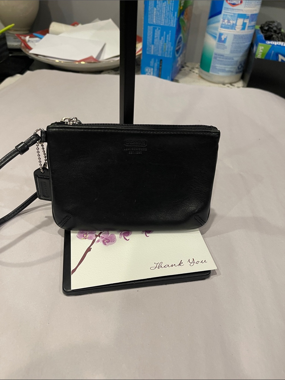 COACH Soho Black Leather Vintage Wristlet Zip Top Clutch Bag Handbag